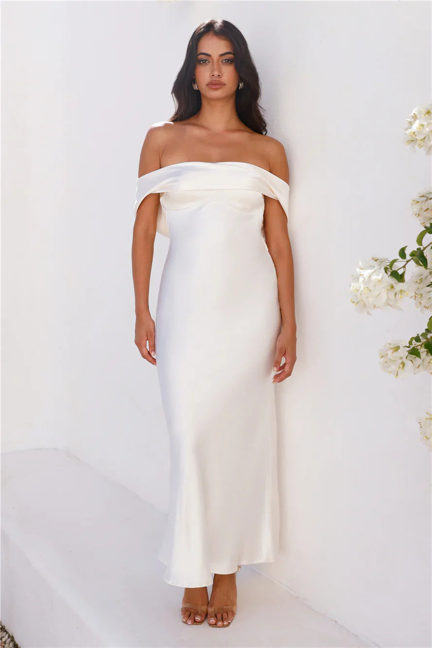 Precious Pearl Satin Maxi Dress Champagne