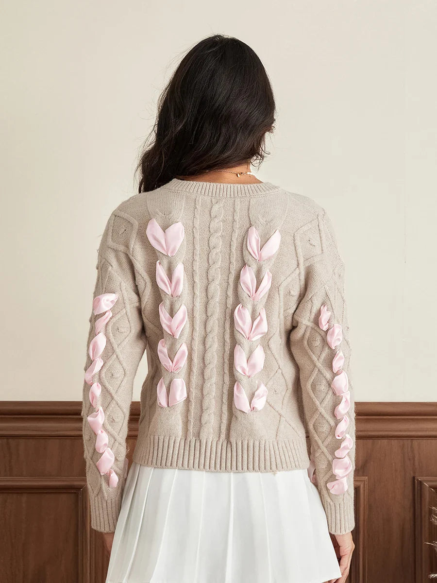 Arabella Cable Knit Sweater with Ribbon