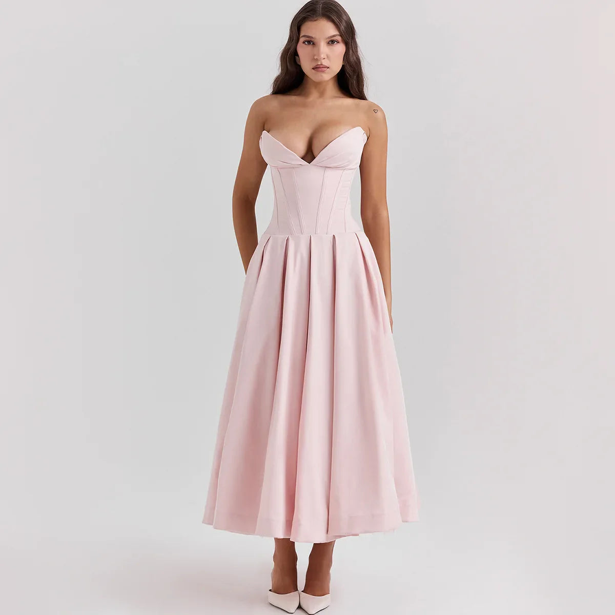 Adriana Midi A-Line Strapless Corset Dress