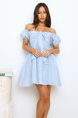 Rosebud Radiance Off Shoulder Mini Dress Blue