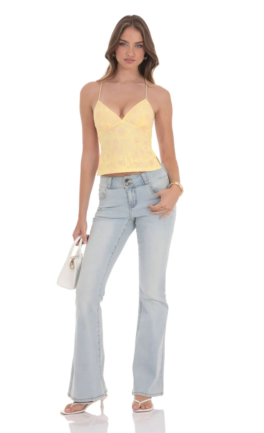 Open Back Lace Top in Yellow
