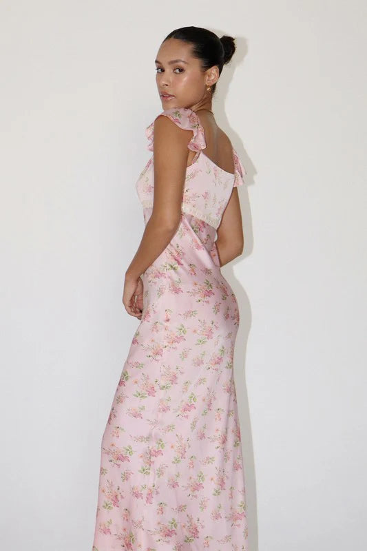 Fiorella Satin Floral Slip Maxi Dress