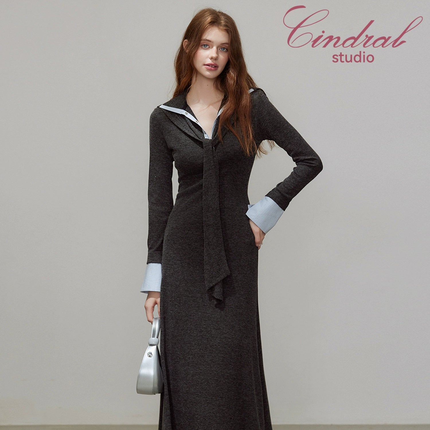 Crew Neck Contrast Trim Half-Buttoned A-Line Dress
