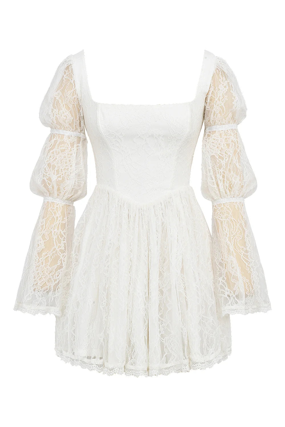 Evangeline Lace Puff-Sleeve Mini Dress