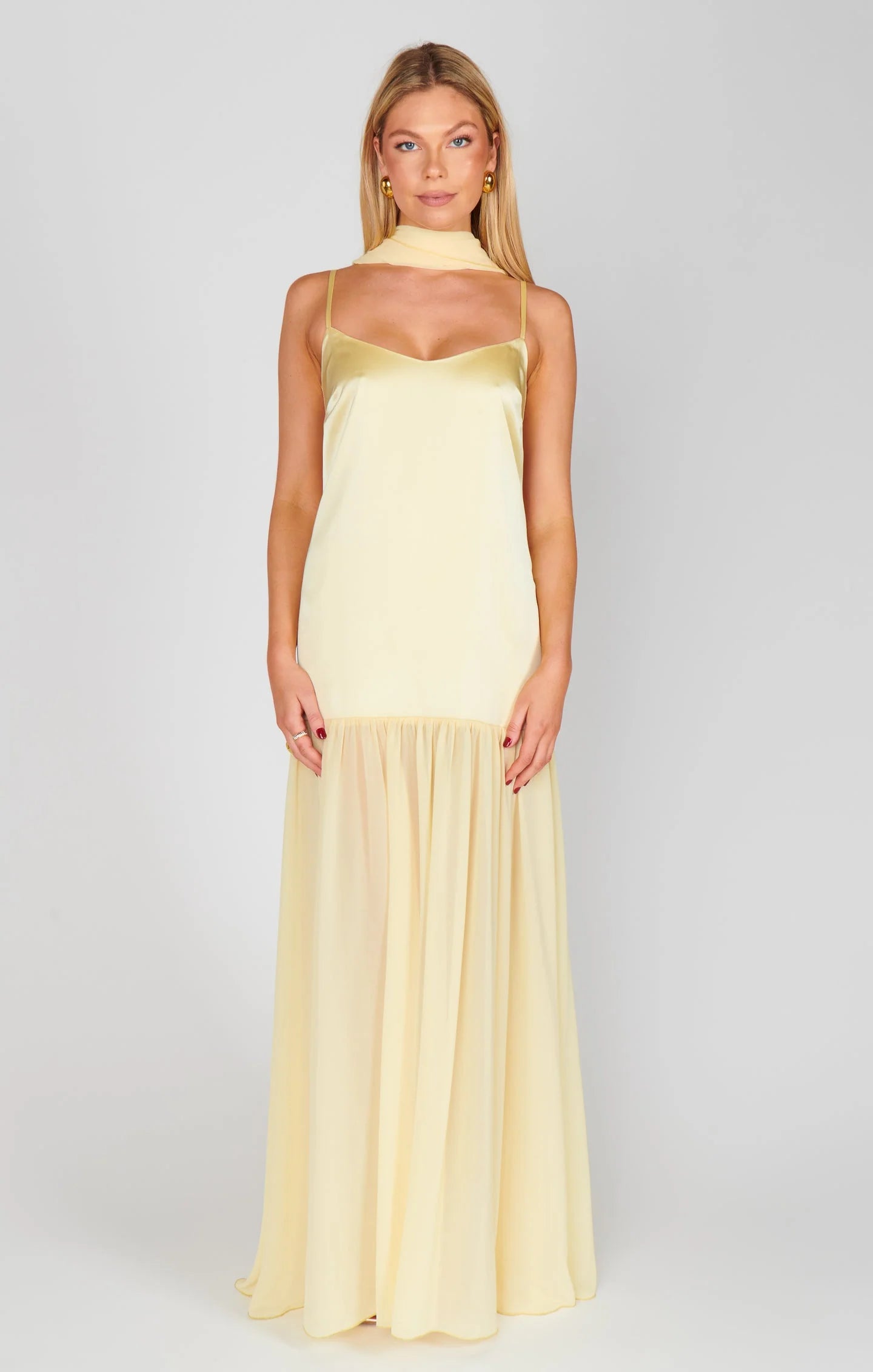 Lavienne Low Waist Sheer Maxi Dress with Scarf