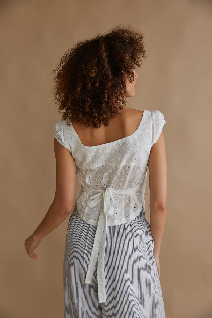 Fern Pleated Eyelet Button Up Blouse