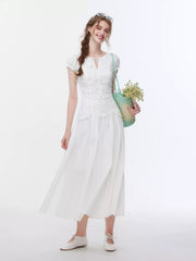 Lace-Paneled Cotton Poplin Midi Dress