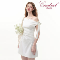 Summer Party Elegant Solid Tie-Shoulder Sleeveless Short Shift Dress Mini Dress