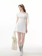 Summer Party Elegant Solid Tie-Shoulder Sleeveless Short Shift Dress Mini Dress