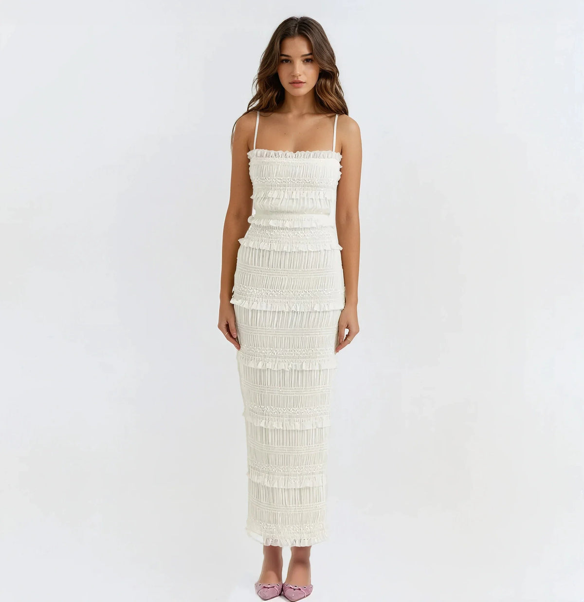 Sabrina Vintage Ruched Maxi Bodycon Dress