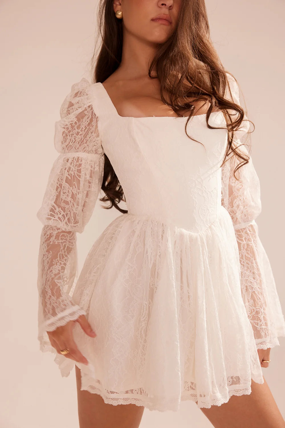 Evangeline Lace Puff-Sleeve Mini Dress