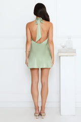 Exclusive Parties Halter Satin Mini Dress Sage
