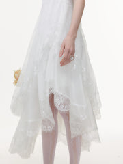 White Floral Tiered Midi Dress