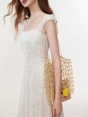 Juniors' Sweetheart-Neck Flutter-Sleeve Lace Dress