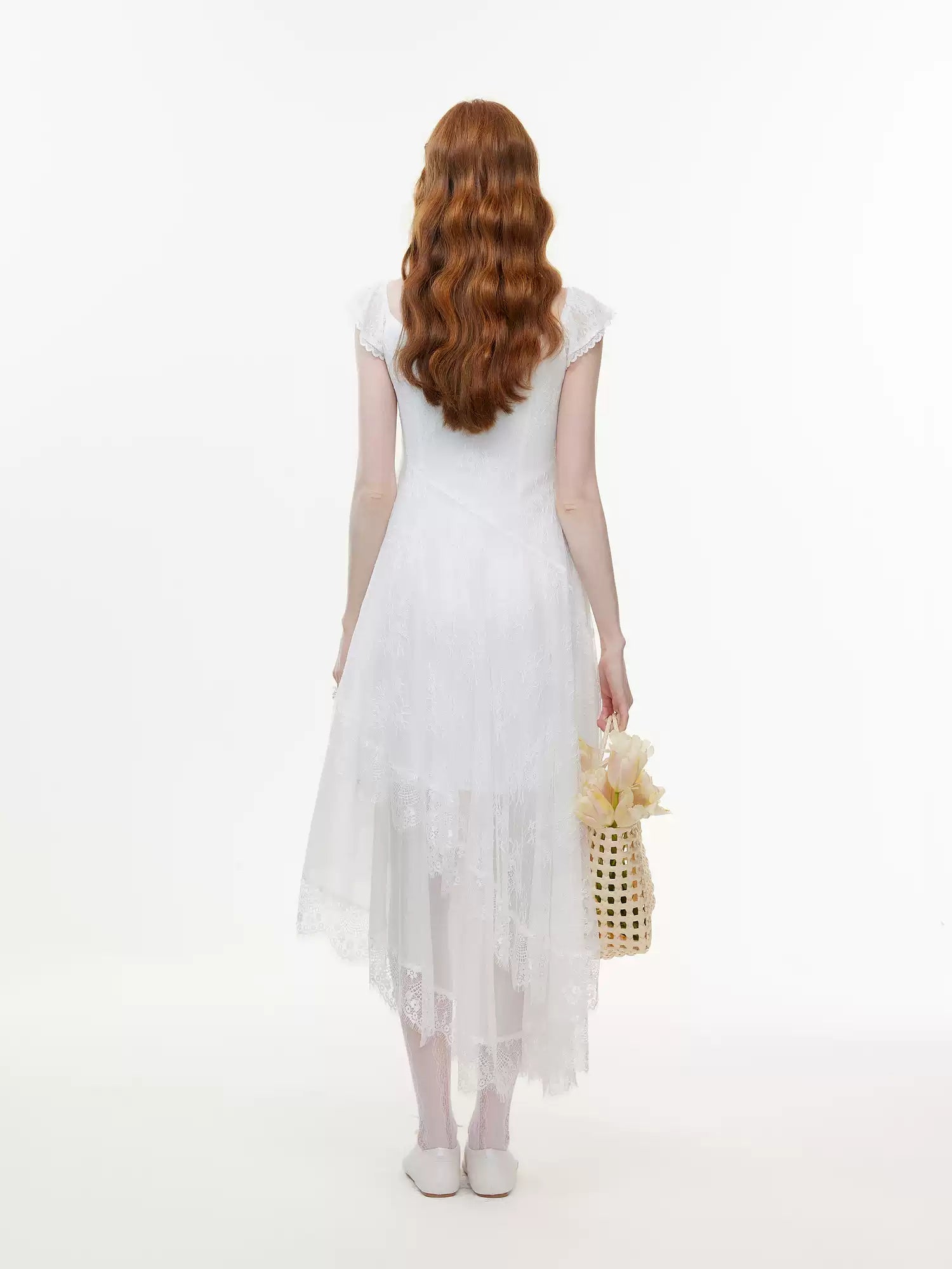 White Floral Tiered Midi Dress