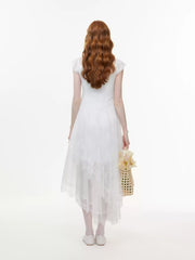 White Floral Tiered Midi Dress
