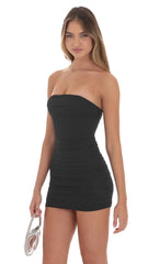 Mesh Strapless Coset Dress in Black