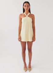 Keira Linen Mini Dress - Lemon
