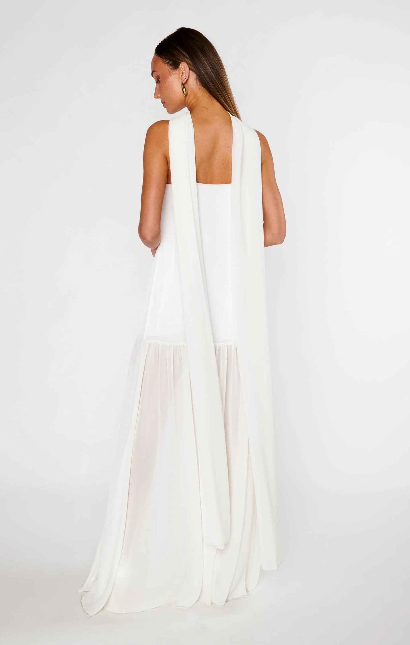 Lavienne Low Waist Sheer Maxi Dress with Scarf