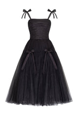 Adorable midi tie-strap black tulle dress