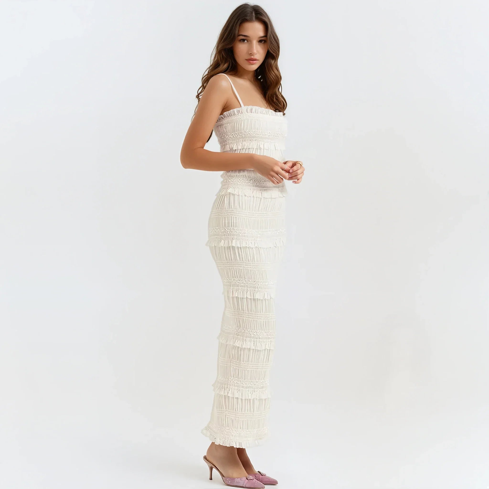 Sabrina Vintage Ruched Maxi Bodycon Dress