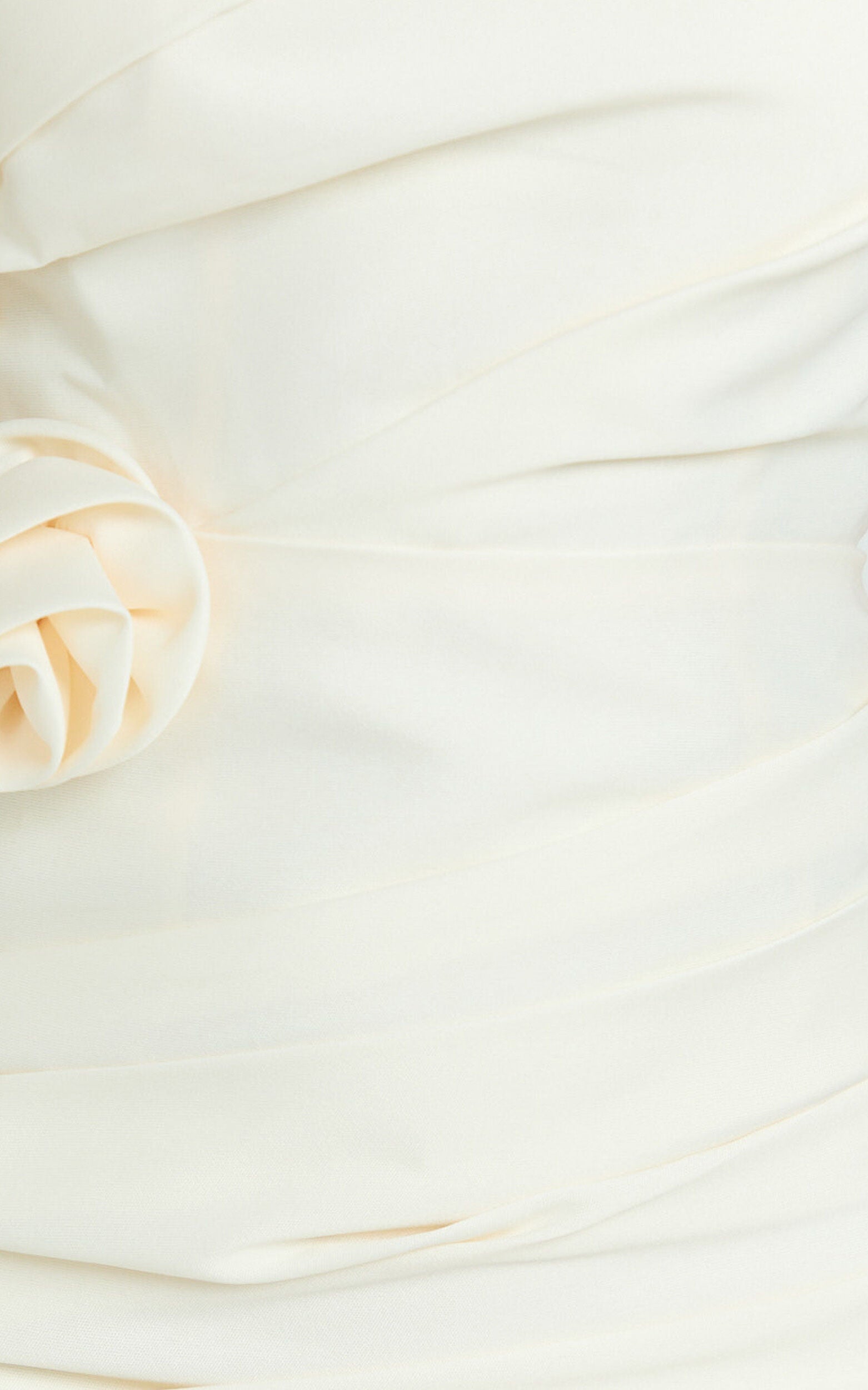 One Shoulder Rose Gathered Satin Mini Dress in Cream