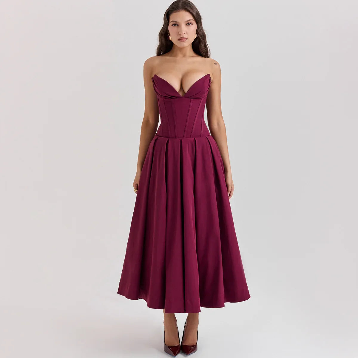 Adriana Midi A-Line Strapless Corset Dress