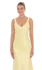 Satin Open Back Maxi Dress in Yellow