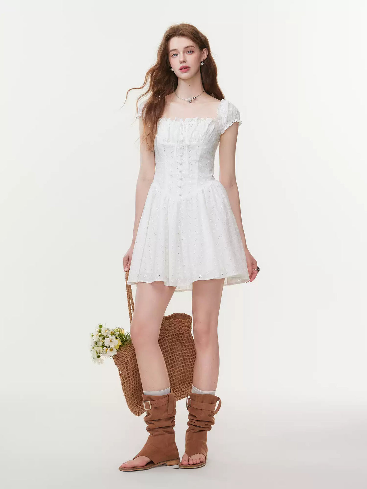 Nala Puff Sleeve Stretch Cotton Blend Minidress
