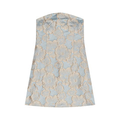 Aesthetic Pose Slate Blue and Gold Jacquard Strapless Mini Dress