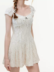 Cream Devore Lace Bardot Bodycon Dress