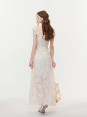 Juniors' Sweetheart-Neck Flutter-Sleeve Lace Dress