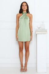 Exclusive Parties Halter Satin Mini Dress Sage