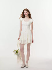 Flirty Girlie Lace-Up A-Line Mini Dress