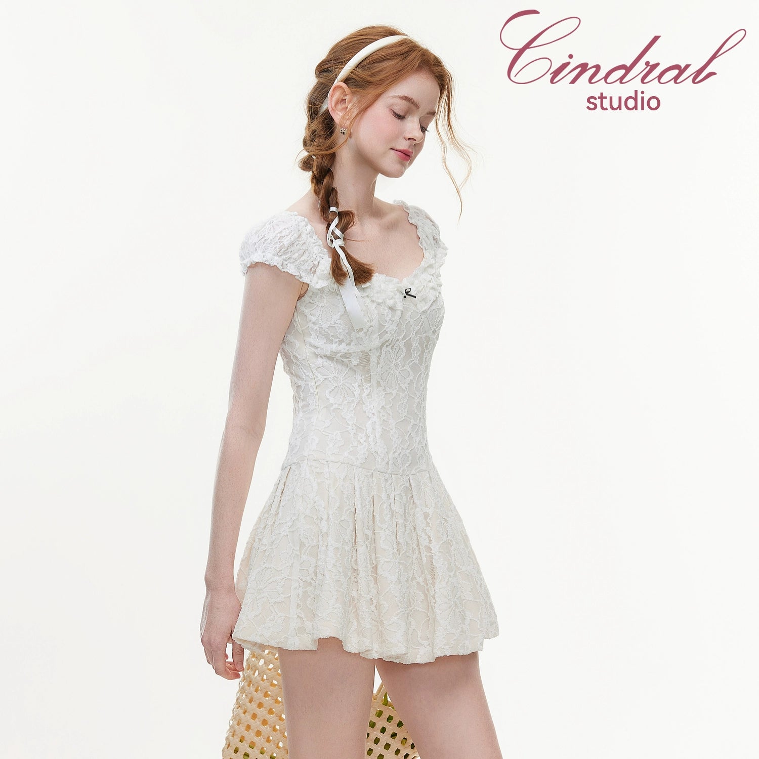 Cream Devore Lace Bardot Bodycon Dress