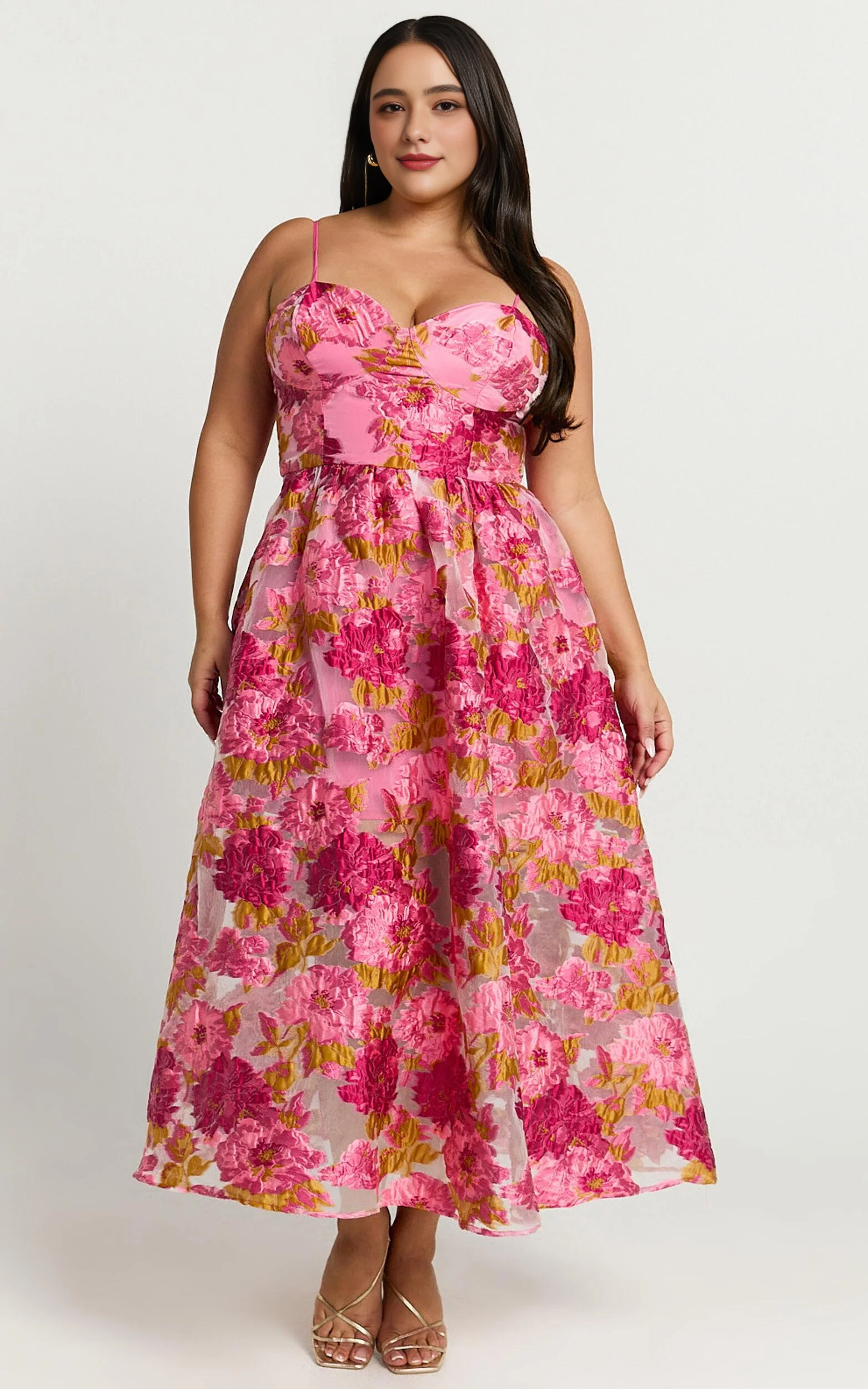 A-Line Corset Detail Midi Dress in Light Pink