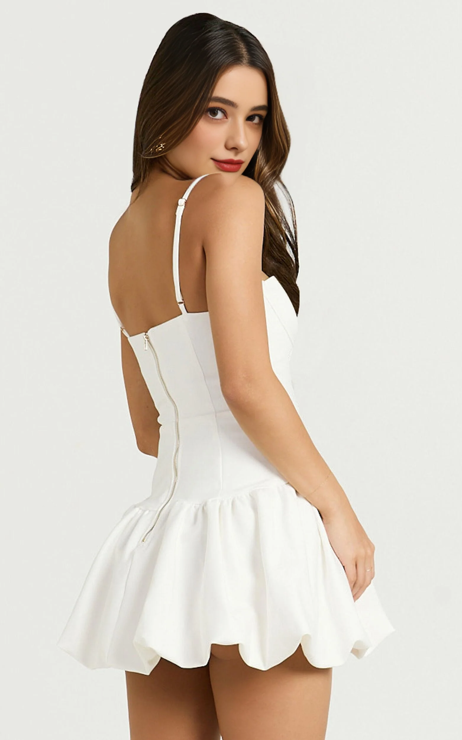 Textured Drop Waist Bubble Hem Mini Dress in Off White