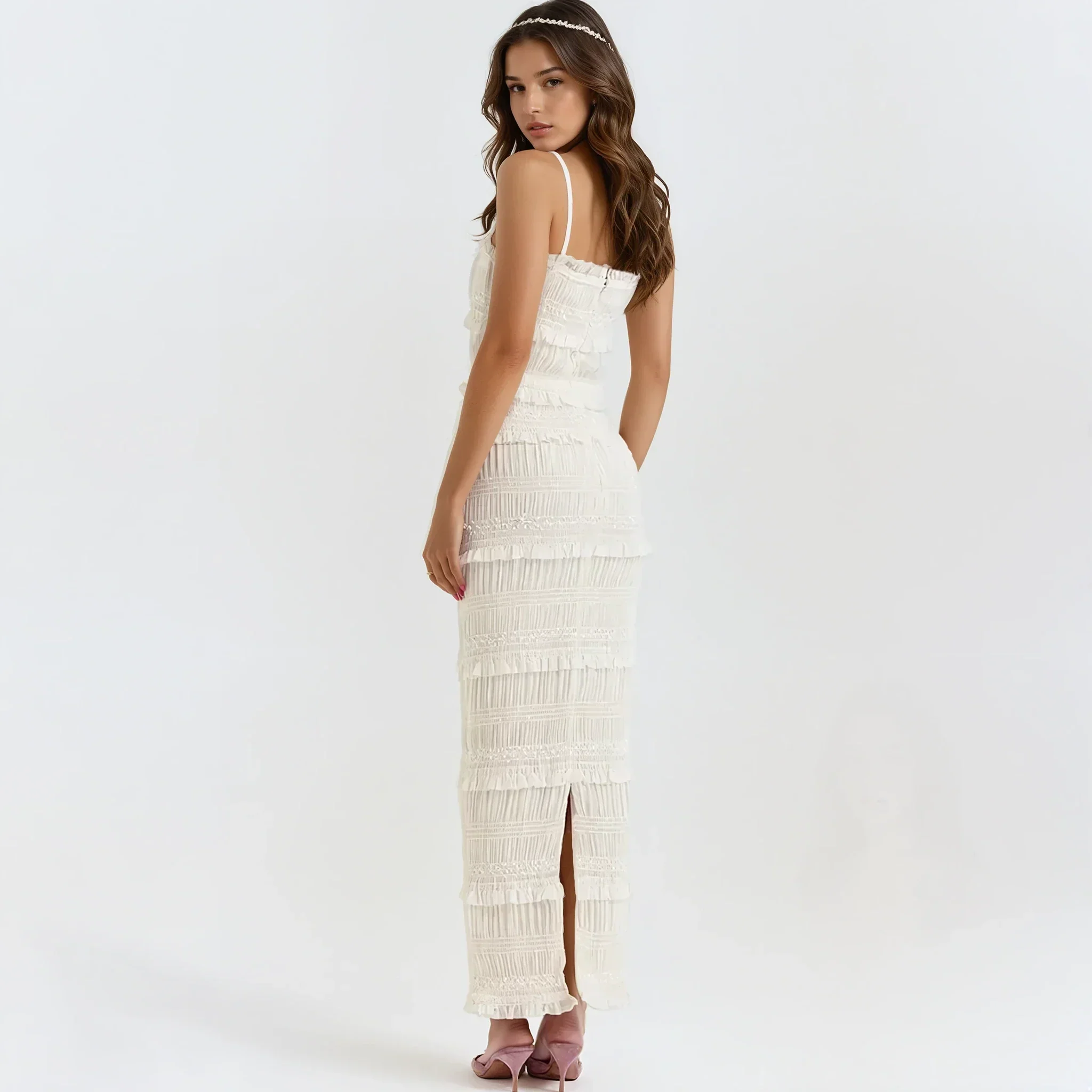 Sabrina Vintage Ruched Maxi Bodycon Dress