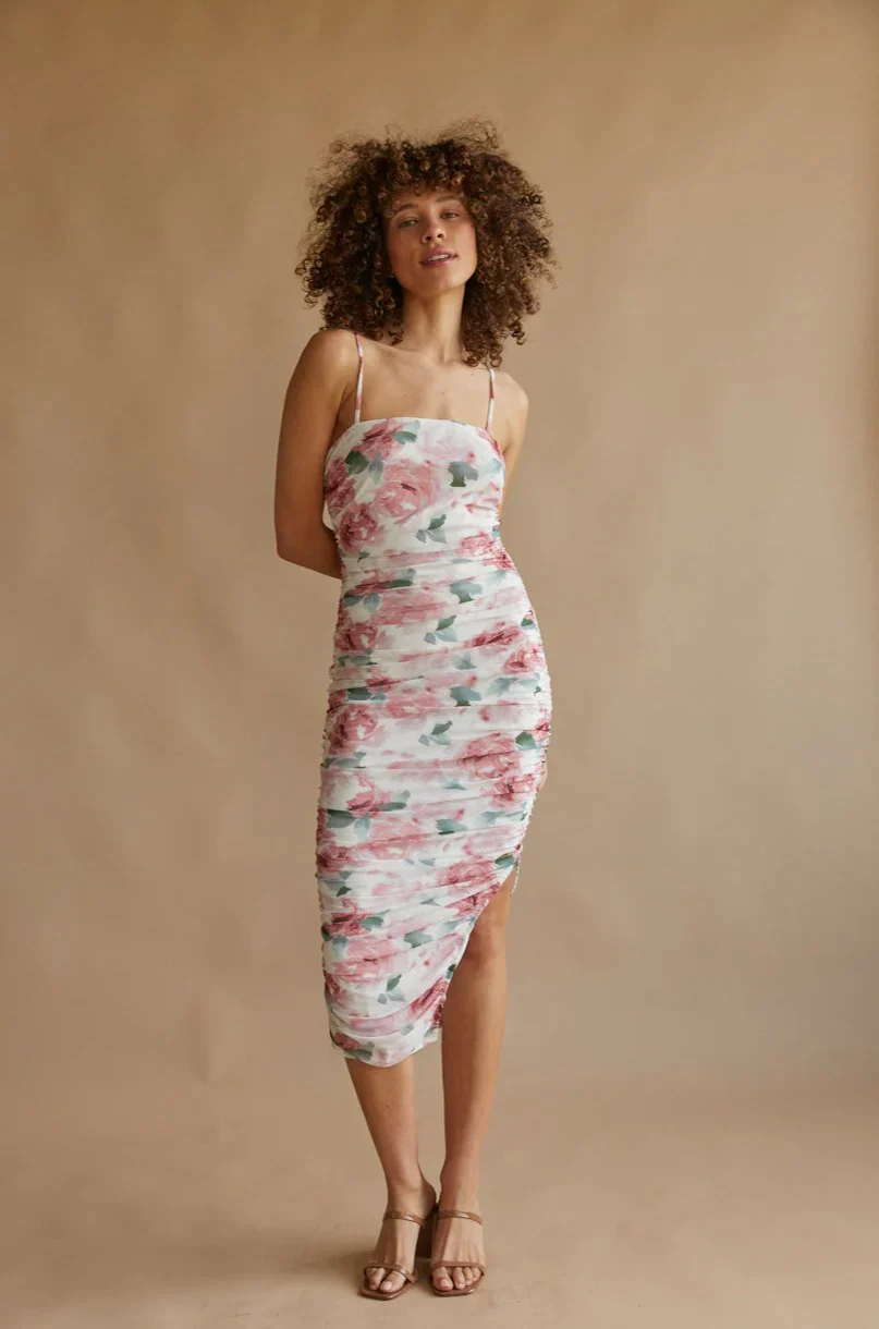 Lorelle Floral Mesh Bodycon Midi Dress