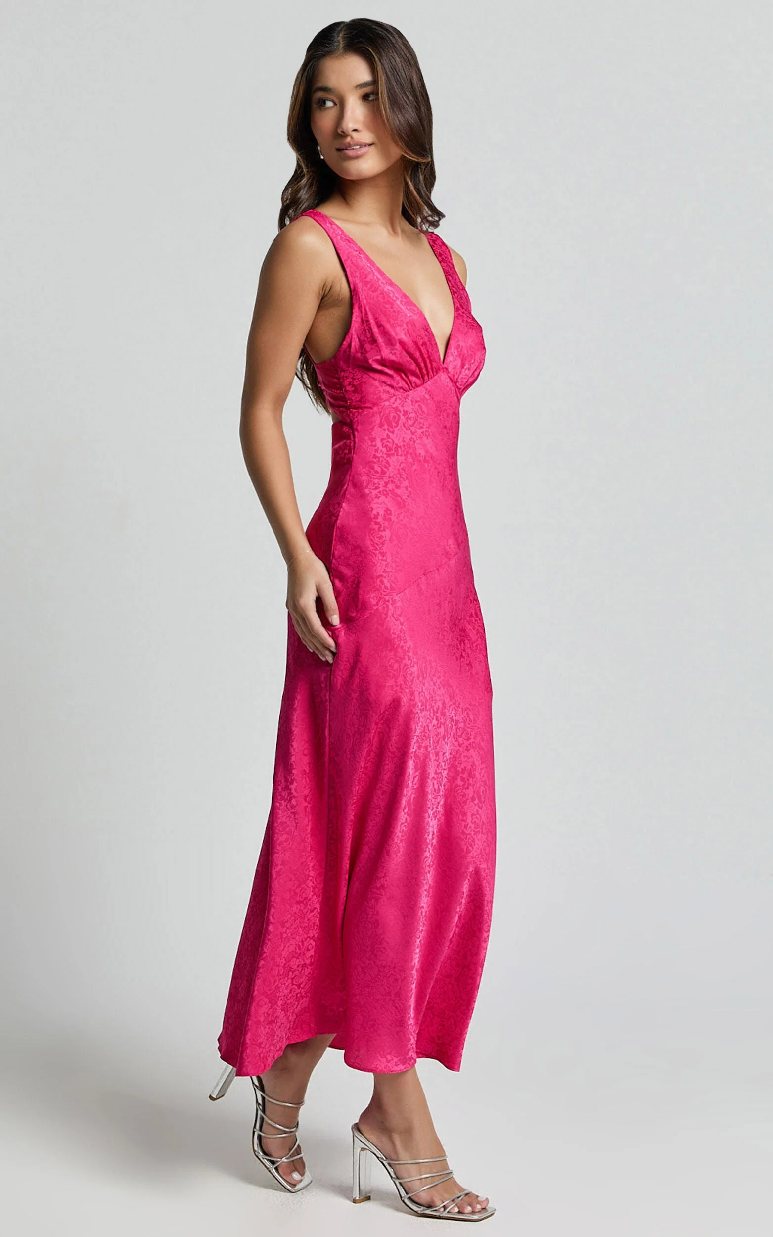 Cohen Midi Dress – Textured Satin Mid-Length Dress in Blush Pink