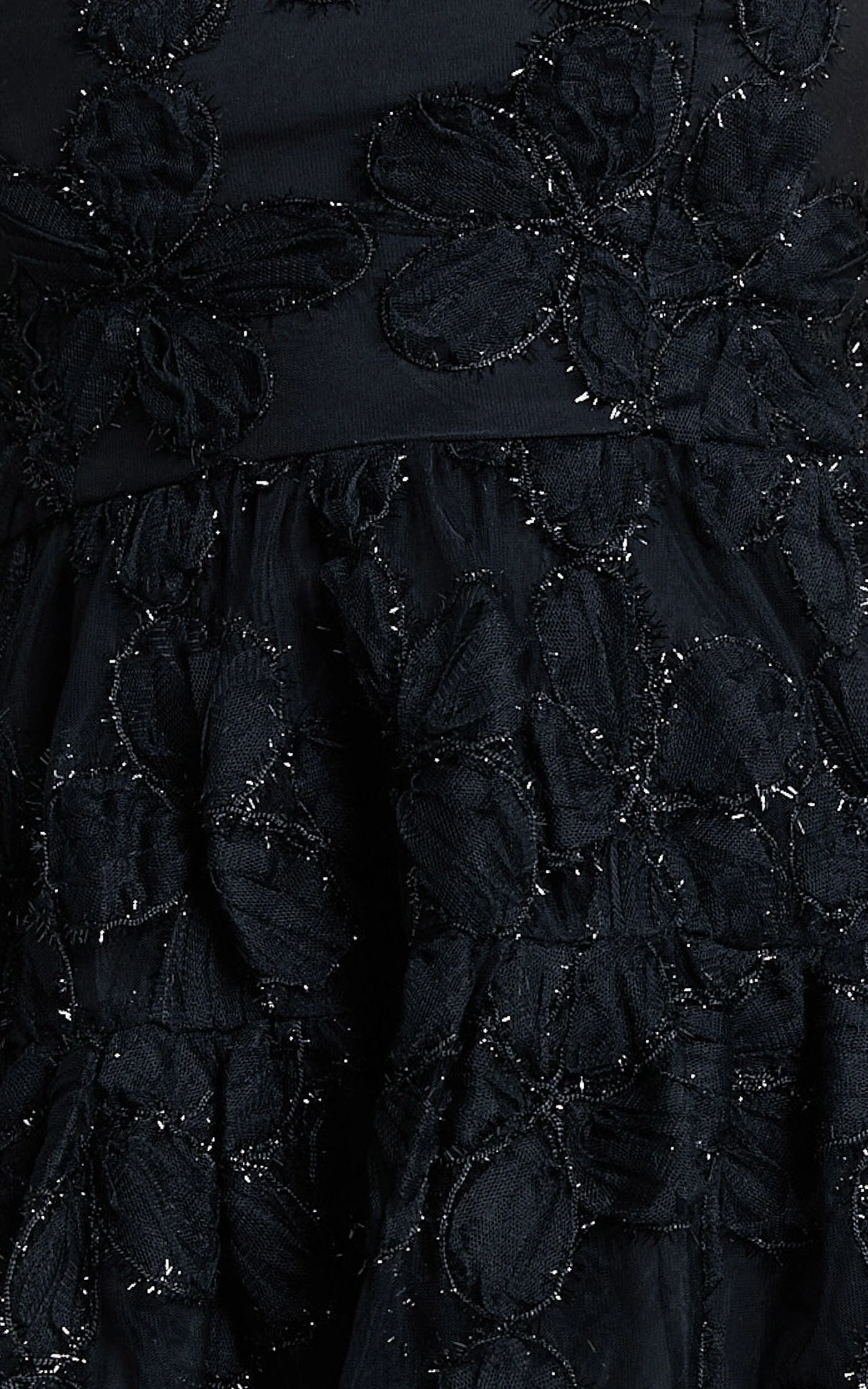 Marzy Mini Dress - Strapless Floral Detail Lace Fit and Flare Dress in Black