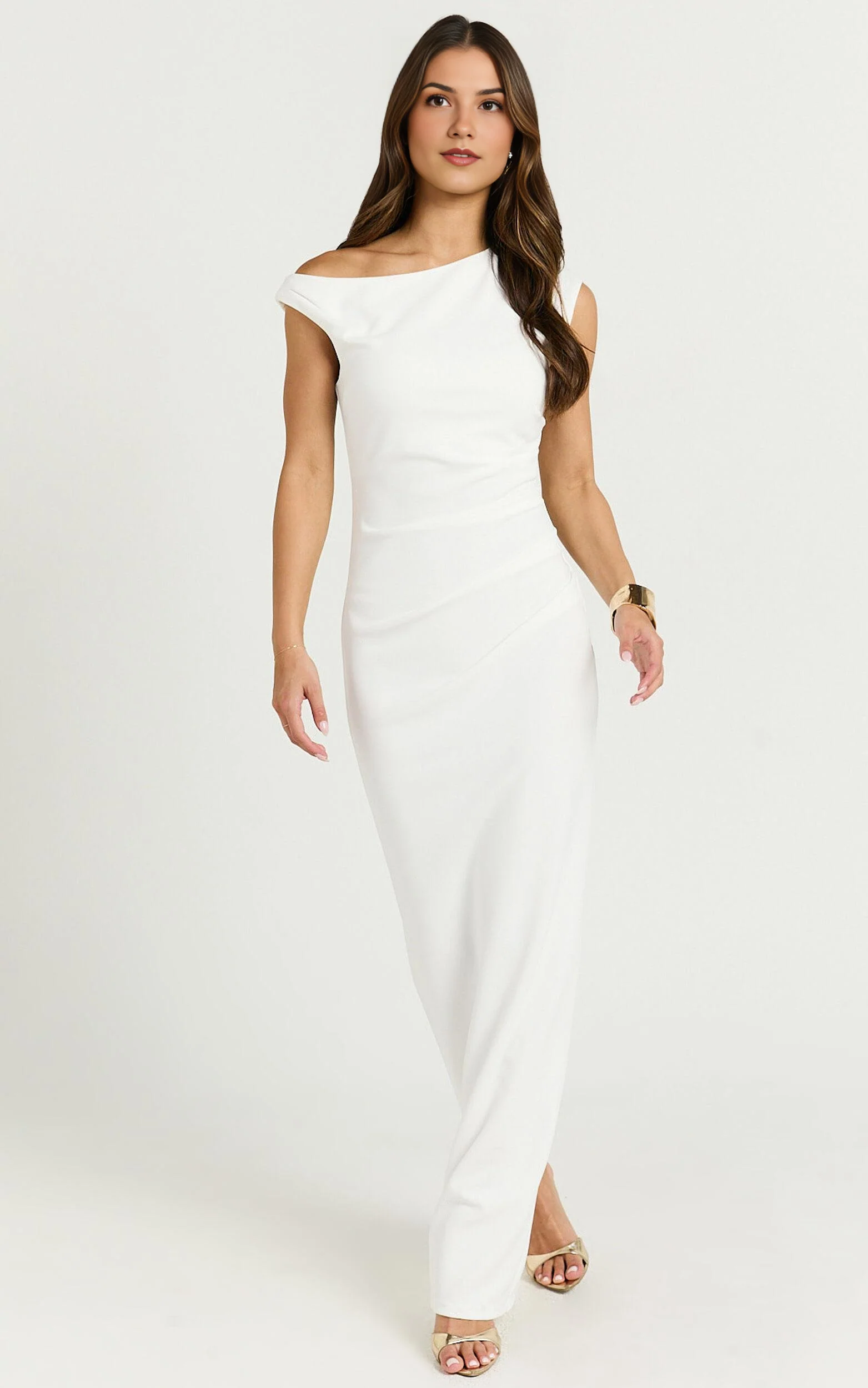 Off The Shoulder Jersey Maxi Dress in White