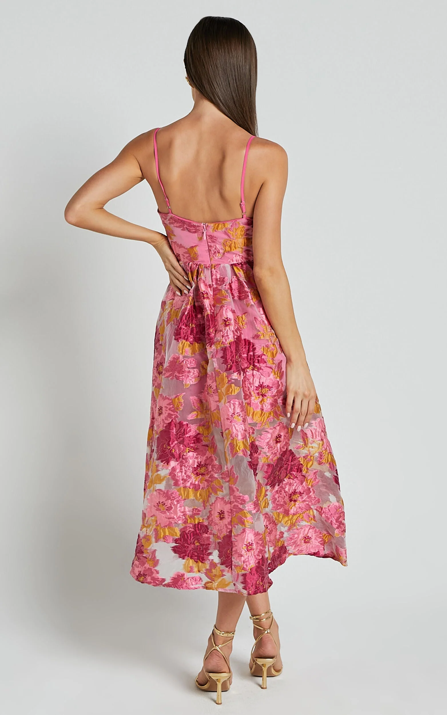 A-Line Corset Detail Midi Dress in Light Pink