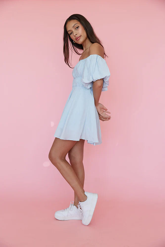 Santal Puff Babydoll Dress in White