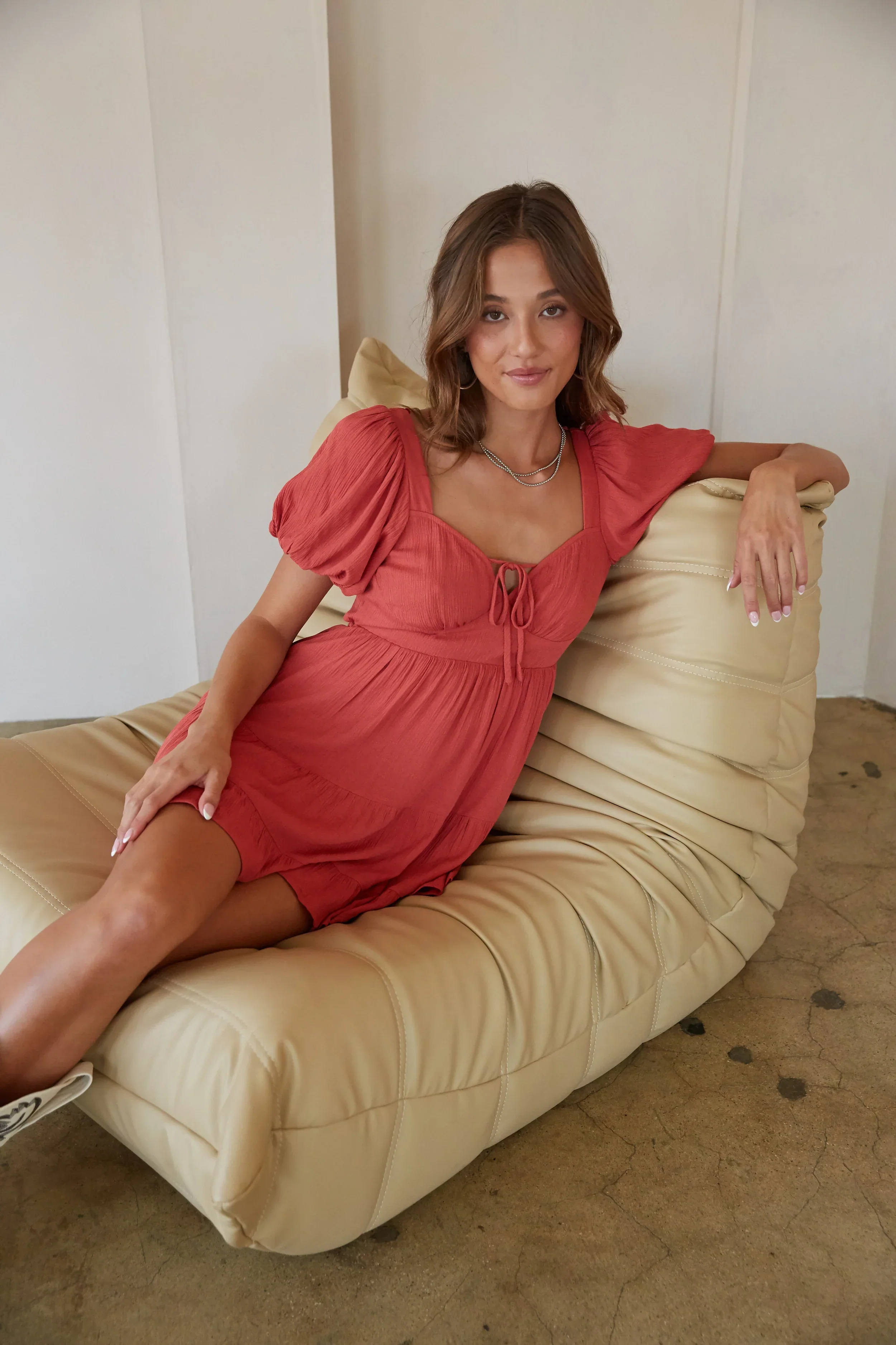 Dallas Open Back Puff Sleeve Babydoll Mini Dress