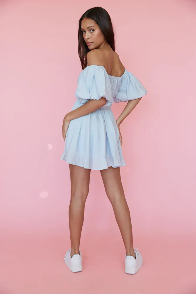 Santal Puff Babydoll Dress in White