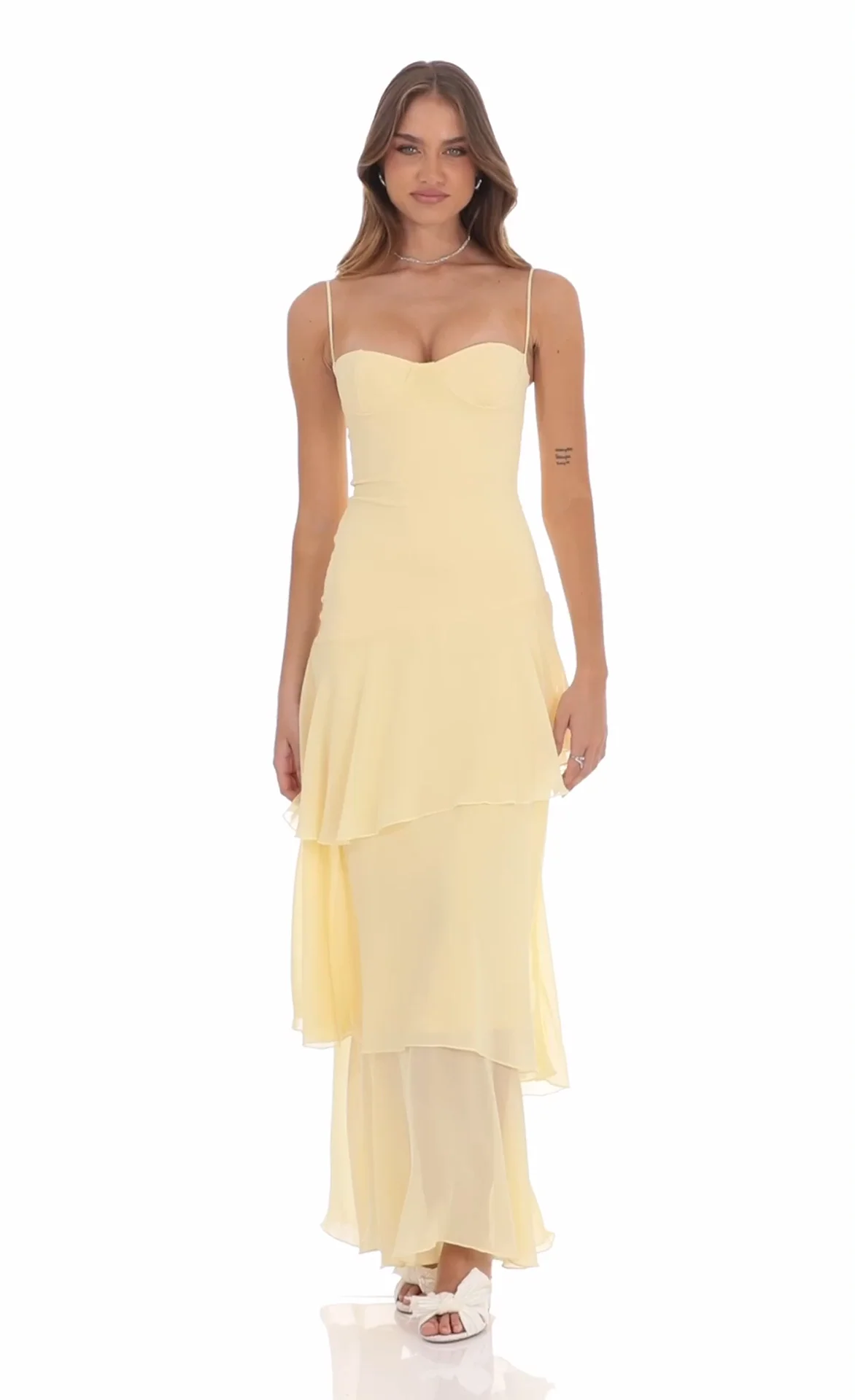 Long Ruffle Maxi Dress in Yellow