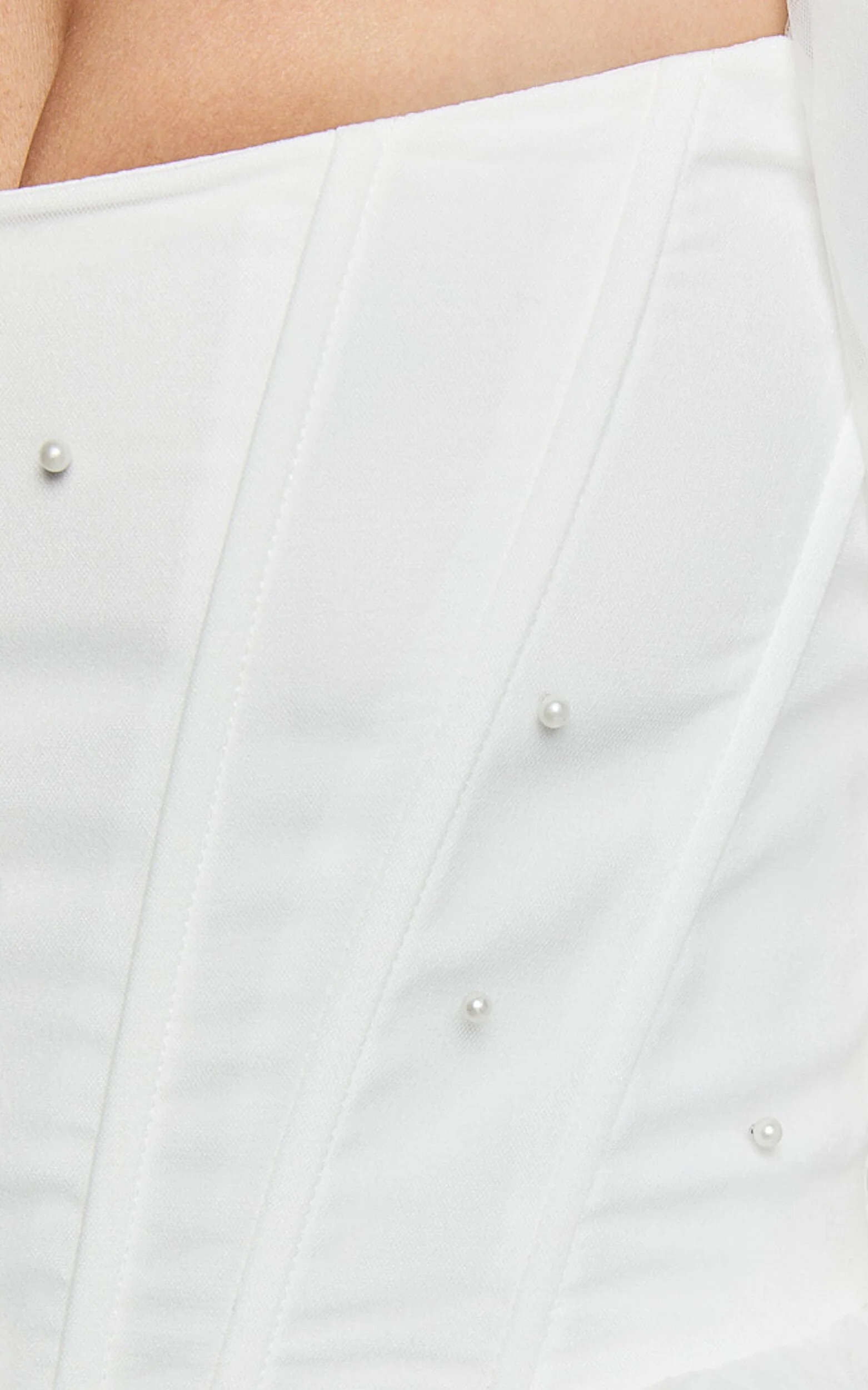 Long Puff Sleeve Pearl Detail Mini Dress in White