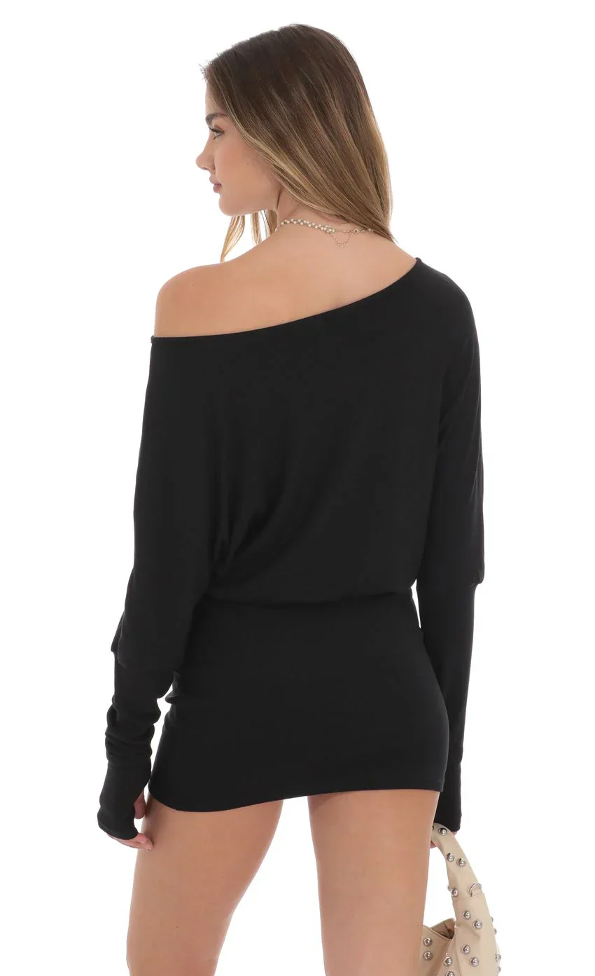 Off Shoulder Pencil Skirt Dress in Black