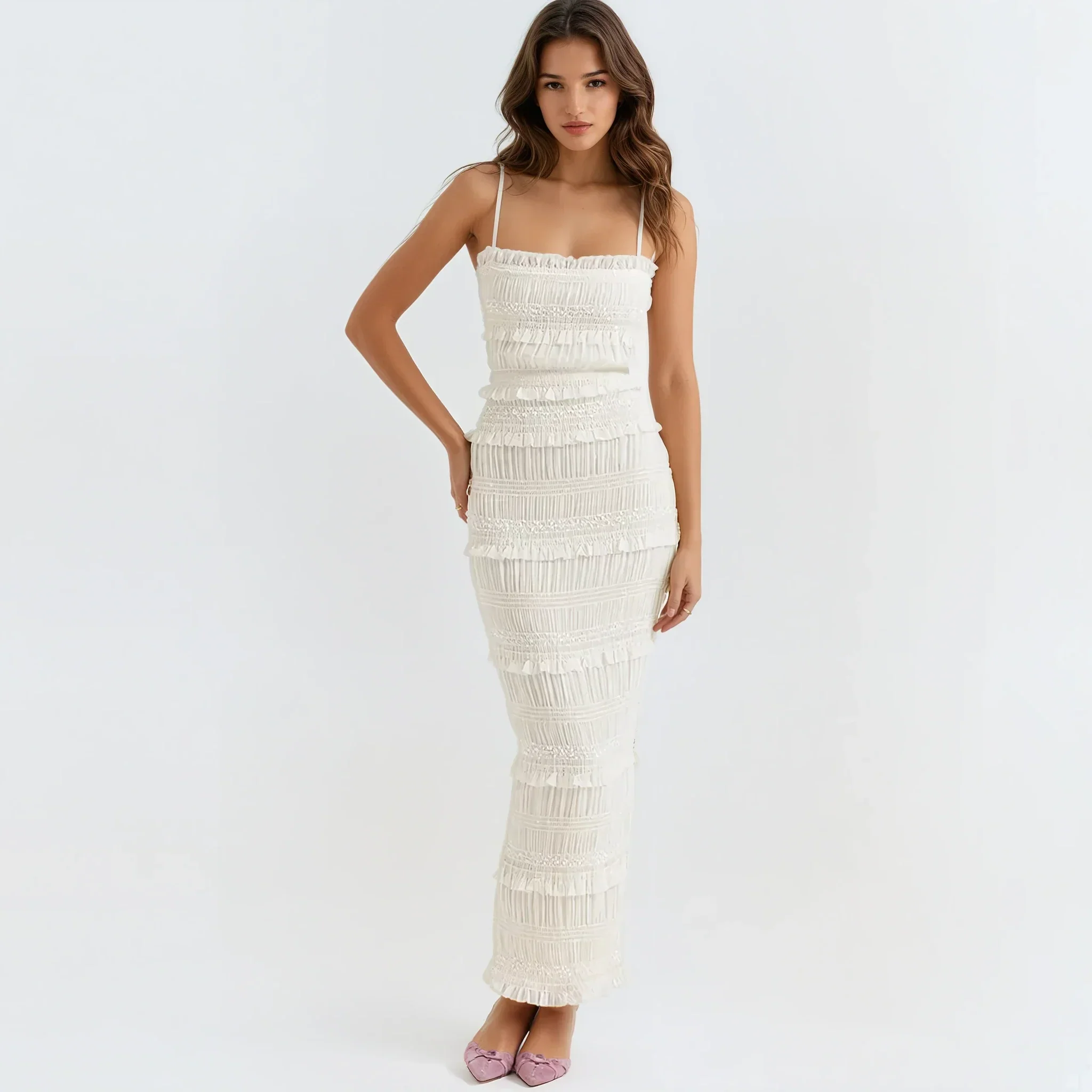 Sabrina Vintage Ruched Maxi Bodycon Dress